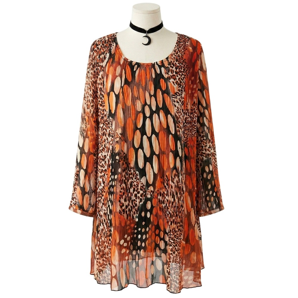 Cheetah Print Flowy Long Sleeve Dress LARGE Vintage‎ Pretty Angel Boho Whimsy